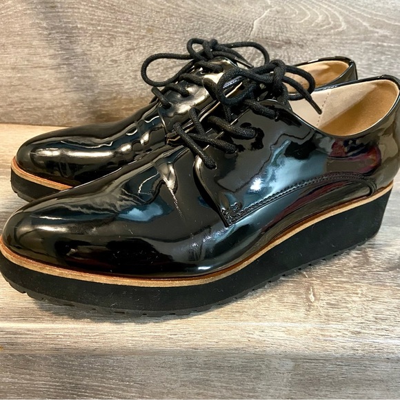 ALDO Louirede Black Women Oxford Shoes Lace-Up  1.25 Platform Wedge Heel - Picture 2 of 13